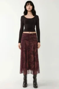 Hiccup Patterned Midi Skirt with Gather Detail - Image 7