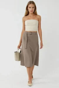 Hiccup BUSEM High Waist Belt Detailed Midi Skirt - Image 5