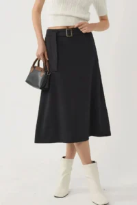 Hiccup BUSEM High Waist Belt Detailed Midi Skirt