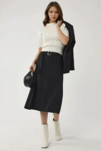 Hiccup BUSEM High Waist Belt Detailed Midi Skirt - Image 5