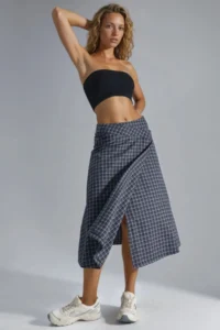 Hiccup High Waist Plaid Midi Skirt - Image 4