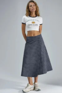 Hiccup High Waist Plaid Midi Skirt - Image 8