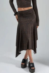 Hiccup BUSEM High Waist Leopard Patterned Asymmetrical Midi Skirt