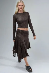 Hiccup BUSEM High Waist Leopard Patterned Asymmetrical Midi Skirt - Image 4
