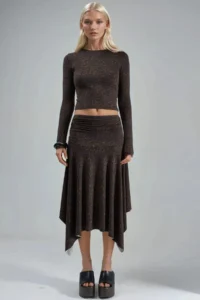 Hiccup BUSEM High Waist Leopard Patterned Asymmetrical Midi Skirt - Image 7
