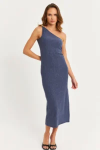 Cool & Sexy Women's Blue Shoulder Accessories Sleeveless Midi Dress - Image 3