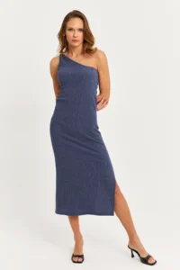 Cool & Sexy Women's Blue Shoulder Accessories Sleeveless Midi Dress - Image 4