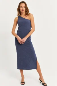 Cool & Sexy Women's Blue Shoulder Accessories Sleeveless Midi Dress - Image 6