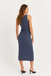Cool & Sexy Women's Blue Shoulder Accessories Sleeveless Midi Dress - Image 7
