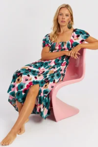 Cool & Sexy Women Green Gipelli Patterned Midi Dress