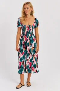 Cool & Sexy Women Green Gipelli Patterned Midi Dress - Image 2