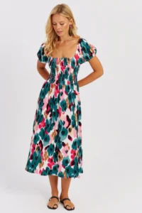 Cool & Sexy Women Green Gipelli Patterned Midi Dress - Image 3