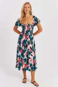 Cool & Sexy Women Green Gipelli Patterned Midi Dress - Image 4