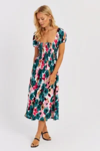 Cool & Sexy Women Green Gipelli Patterned Midi Dress - Image 5