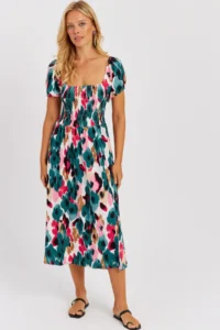 Cool & Sexy Women Green Gipelli Patterned Midi Dress - Image 6