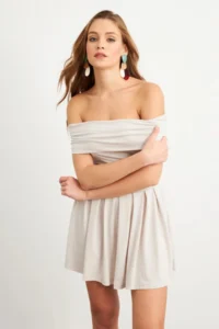 Cool & Sexy Women Stone Madonna Collar Midi Dress - Image 2