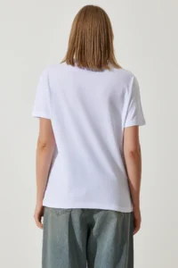 Happiness İstanbul Women's White Sequin Embroidered Oversize Cotton Knitted T-Shirt - Image 6