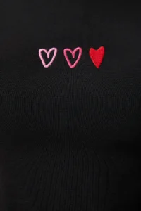 Happiness İstanbul Women Black Heart Embroidered Crop Knitting T-Shirt - Image 4