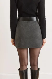 Olalook Women's Anthracite Belt Detailed Mini Skirt with Shorts - Image 3
