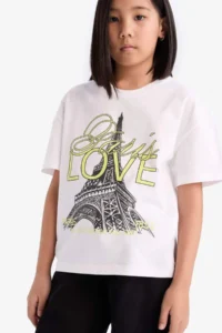 DeFacto Relax Fit Crew Neck Printed Short Sleeve T-Shirt Girls - Image 4