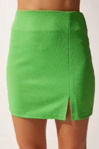 Happiness İstanbul Women Neon Green slit Mini Skirt - Image 4