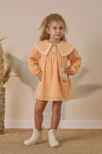 Minipodyum Girl's Dress Muslin Baby Collar with Bag Eid Dress