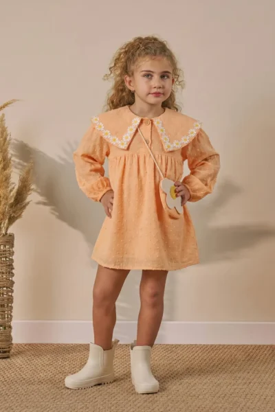 Minipodyum Girl's Dress Muslin Baby Collar with Bag Eid Dress