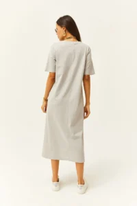 Olalook Women's Yunus Gray Oversize Cotton Dress with Side Slits - Image 5