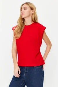 TRENDYOLMiLLA Rejection 100% Cotton Wadding Look Basic Crew Neck Knitting T-Shirt - Image 2