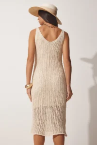 Happiness İstanbul Women's Cream Strap Openwork Summer Knitwear Dress - Image 6