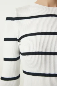 Happiness İstanbul Women's White Corded Striped Saran Knitwear Dress - Image 5
