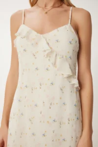 Happiness İstanbul Women's Light Cream Floral Summer Long Chiffon Dress - Image 6