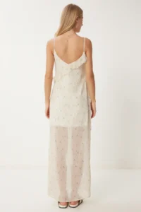 Happiness İstanbul Women's Light Cream Floral Summer Long Chiffon Dress - Image 7
