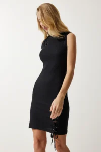 Happiness İstanbul Women Black Bird Eye Detailed Knitting Dress - Image 2
