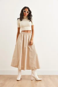 Olalook Women's Stone Waist Elastic Parachute Bell Skirt - Image 3