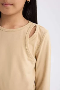 DeFacto Slim Fit Narrow Cut Crew Neck Ribbed Camisole Long Sleeve T-Shirt Girl Child - Image 5