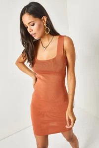 Olalook Women Copper Square Yaka Knit Dress - Image 3
