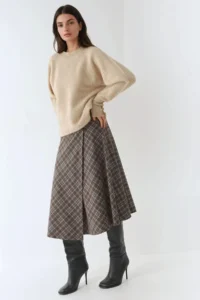Hiccup Button Closure Plaid LONG Skirt - Image 4