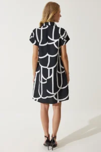 Happiness İstanbul Women's Black Polo Neck Patterned Summer Dress - Image 5