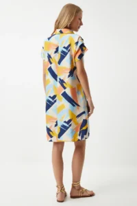 Happiness İstanbul Women's Yellow Blue Polo Neck Patterned Summer Dress - Image 5