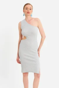 Cool & Sexy Women Gray Dekolteli Camisole Midi Dress - Image 2