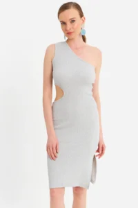 Cool & Sexy Women Gray Dekolteli Camisole Midi Dress - Image 3