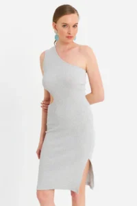 Cool & Sexy Women Gray Dekolteli Camisole Midi Dress - Image 5