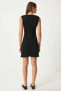 Happiness İstanbul Women's Black Square Collar Thick Strap Knitted Dress - Image 4