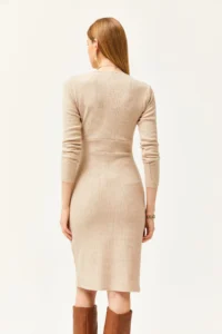 Olalook Women's Stone Double Breasted Collar Slit Button Detailed Raised Dress - Image 6