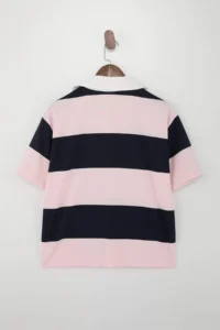 TRENDYOLMİLLA Navy Blue Striped Regular/Normal Pattern 100% Cotton Knitting T-Shirt - Image 2