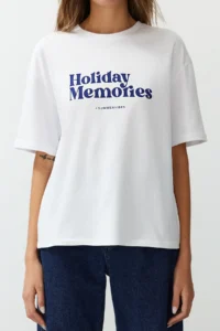 TRENDYOLMİLLA White Printed 100% Thick Cotton relaxed/Casual Cut Knitting T-Shirt - Image 5
