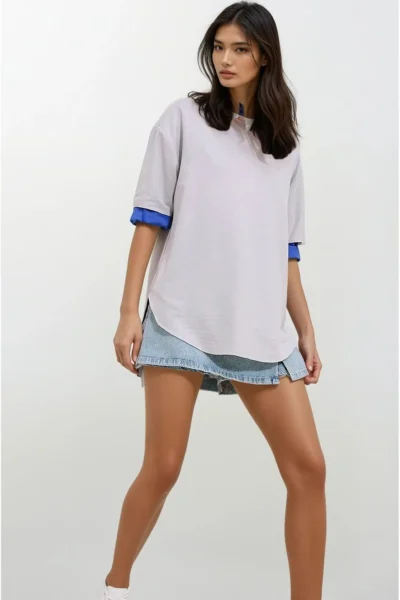 Trend Alaçatı Stili Women's Gray Crew Neck Oval Cut Modal T-Shirt