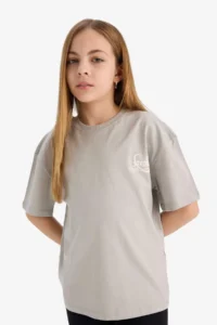 DeFacto Oversize Wide Fit Crew Neck Back Printed Short Sleeve T-Shirt Girl Child - Image 4