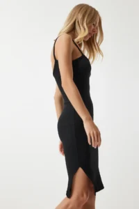 Happiness İstanbul Women Black Sleeveless slit Knitting Dress - Image 3